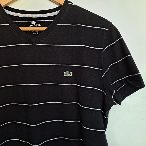 Lacoste Black White Stripe Shirt V-neck 5 Large - Picture 4 of 6